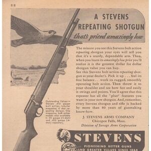 Stevens Vintage Print Ad 1946 Repeating Shotgun Bolt Action Chicopee Falls MA